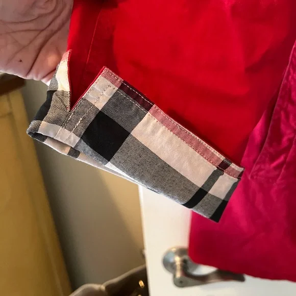 Reversible Red Plaid Short Rain Coat with Cuffs - Picture 6 of 9